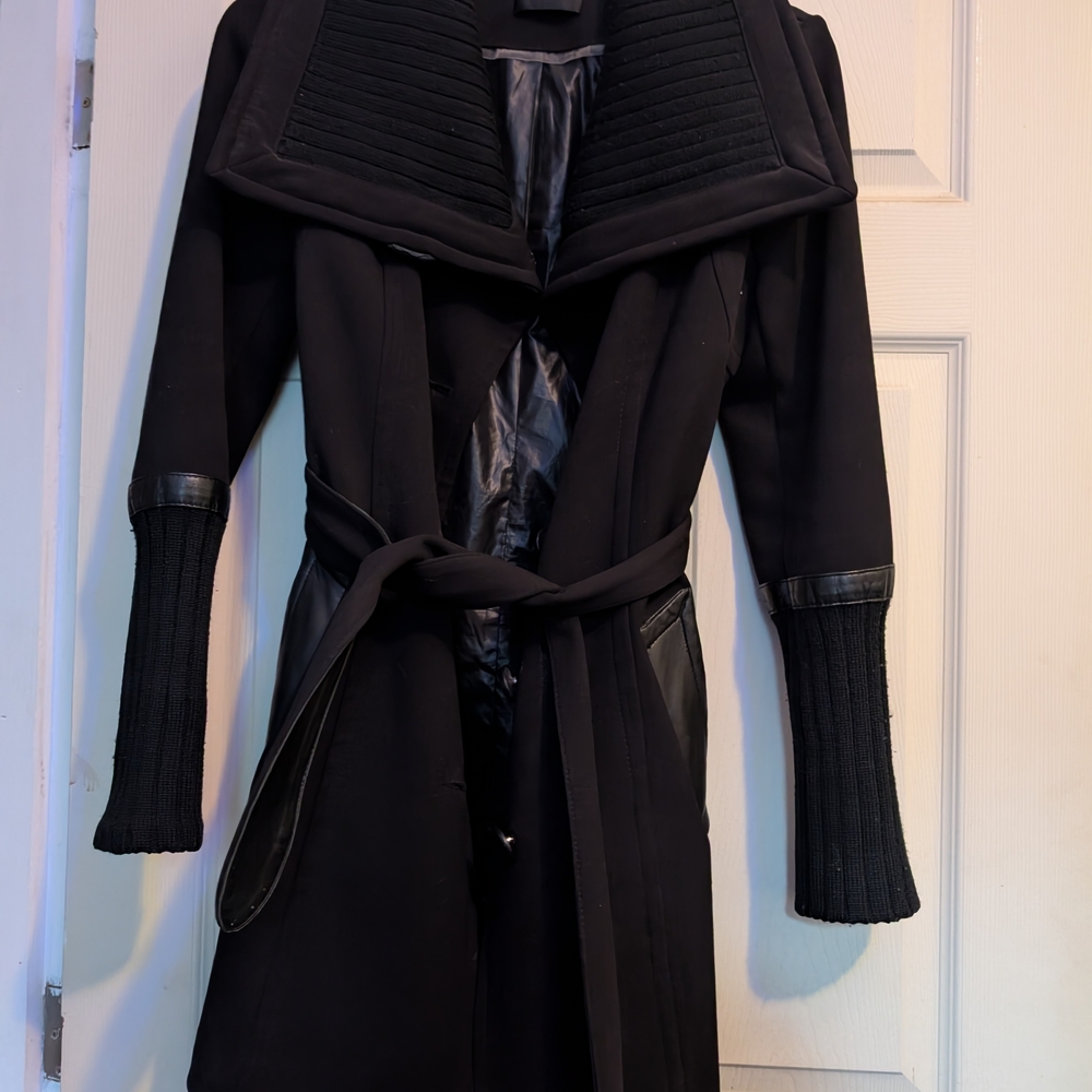 RUDSAK Black Trench Coat with Leather Accents
